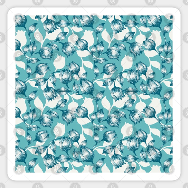 Vintage Blue Tulip Floral Pattern Sticker by FlinArt